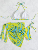 Load image into Gallery viewer, 3pack Allover Graphic Triangle Bikini Swimsuit &amp; Beach Skirt
